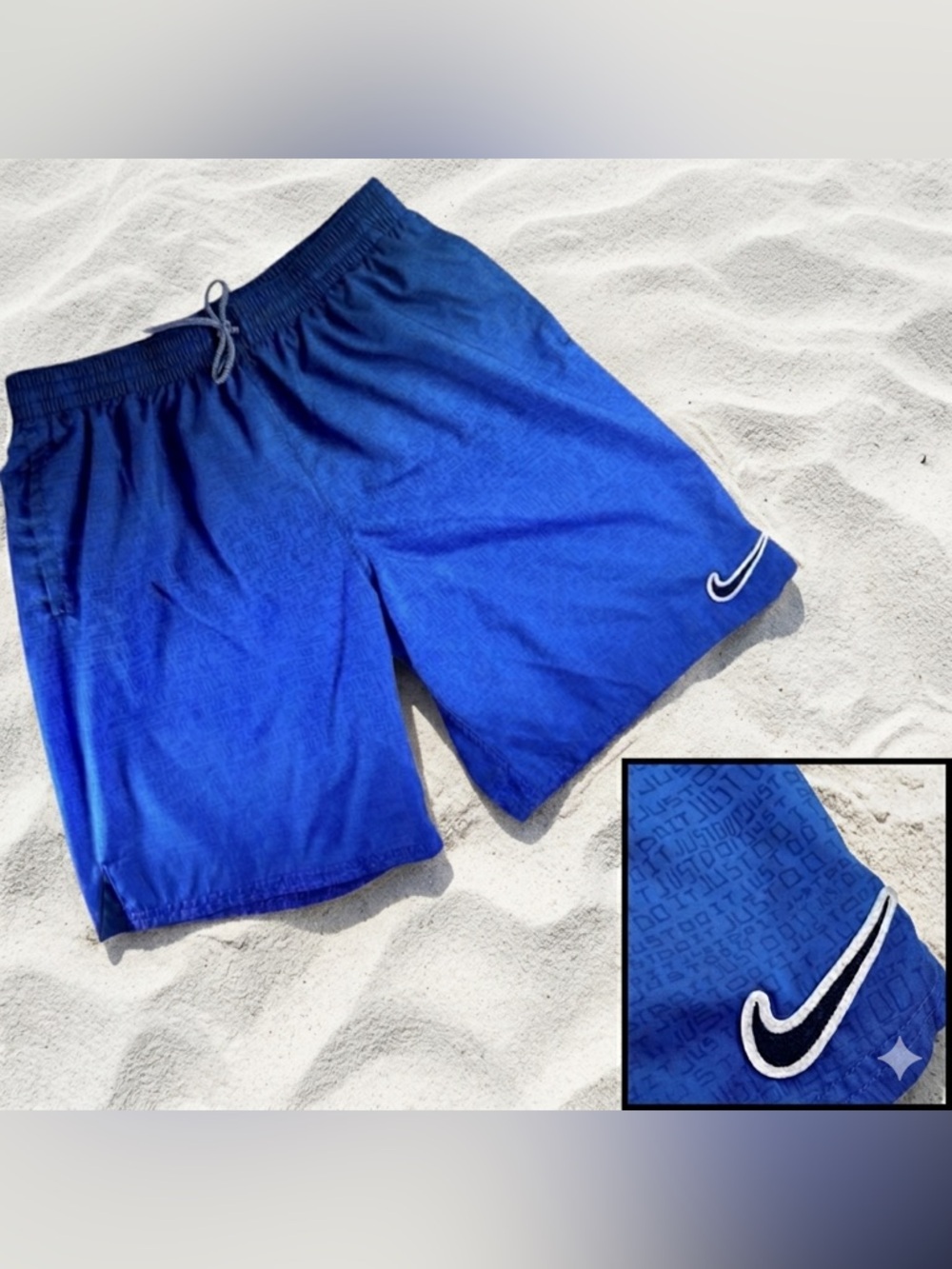 Nike Men's Large Blue Ombre Just Do It Swoosh Patch Swim Trunks Shorts Mesh